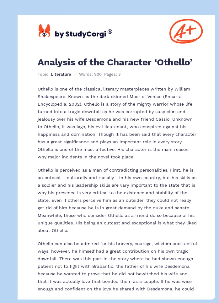 Analysis of the Character ‘Othello’. Page 1