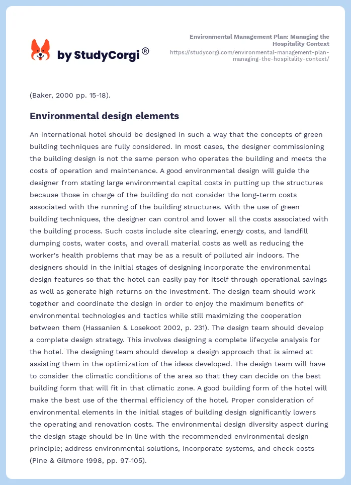 Environmental Management Plan: Managing the Hospitality Context. Page 2
