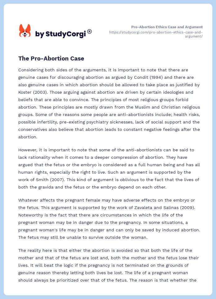 Pro-Abortion Ethics Case and Argument. Page 2