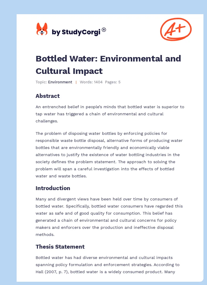 Bottled Water: Environmental and Cultural Impact. Page 1