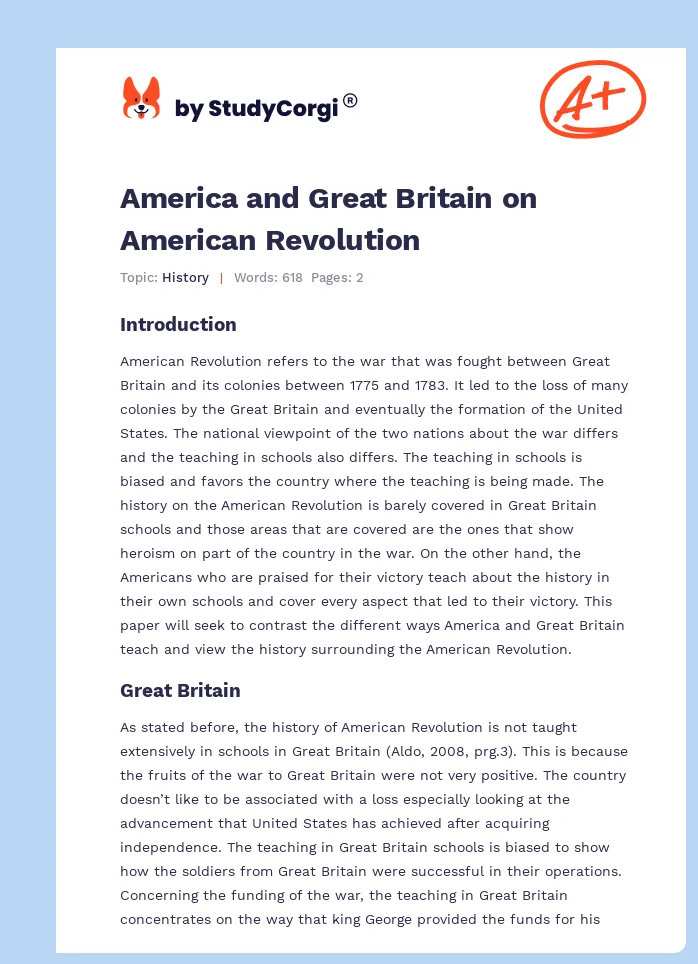 America and Great Britain on American Revolution. Page 1