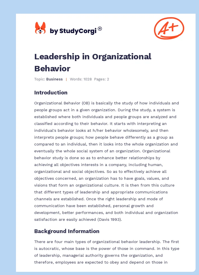 Leadership in Organizational Behavior. Page 1