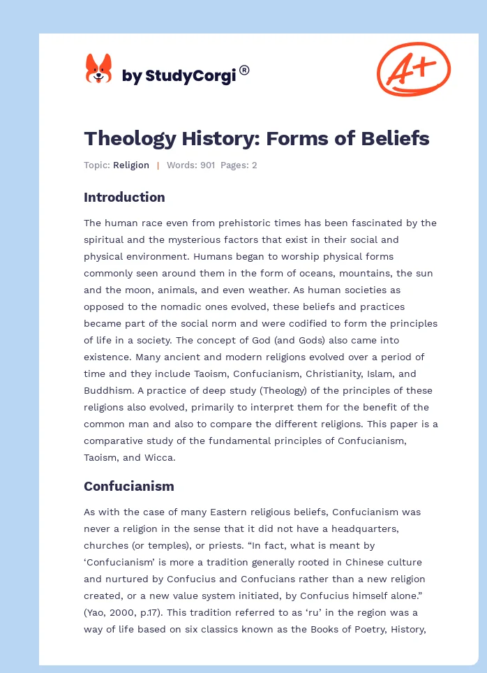Theology History: Forms of Beliefs. Page 1
