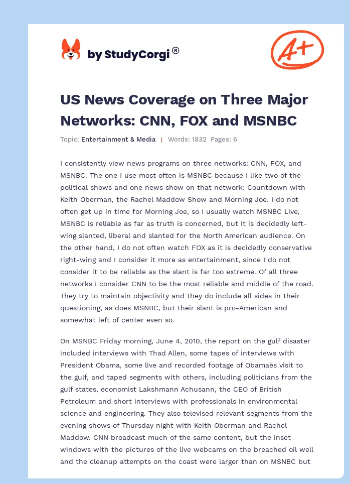 US News Coverage on Three Major Networks: CNN, FOX and MSNBC. Page 1