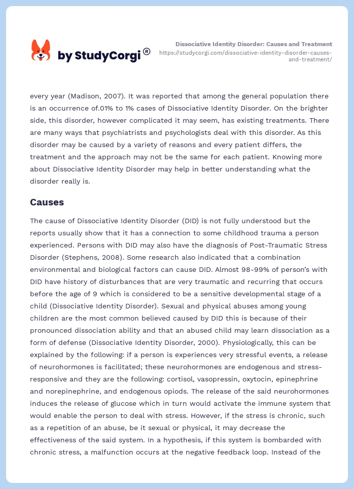 Dissociative Identity Disorder: Causes and Treatment. Page 2