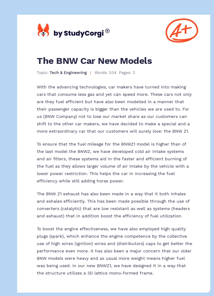 The BNW Car New Models. Page 1