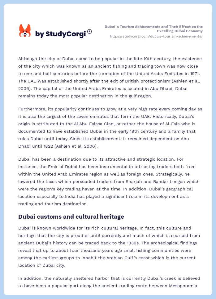 Dubai`s Tourism Achievements and Their Effect on the Excelling Dubai Economy. Page 2