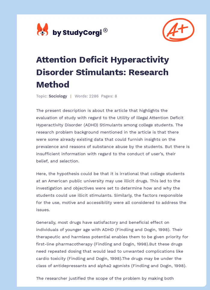 Attention Deficit Hyperactivity Disorder Stimulants: Research Method. Page 1