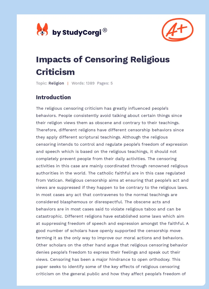 Impacts of Censoring Religious Criticism. Page 1