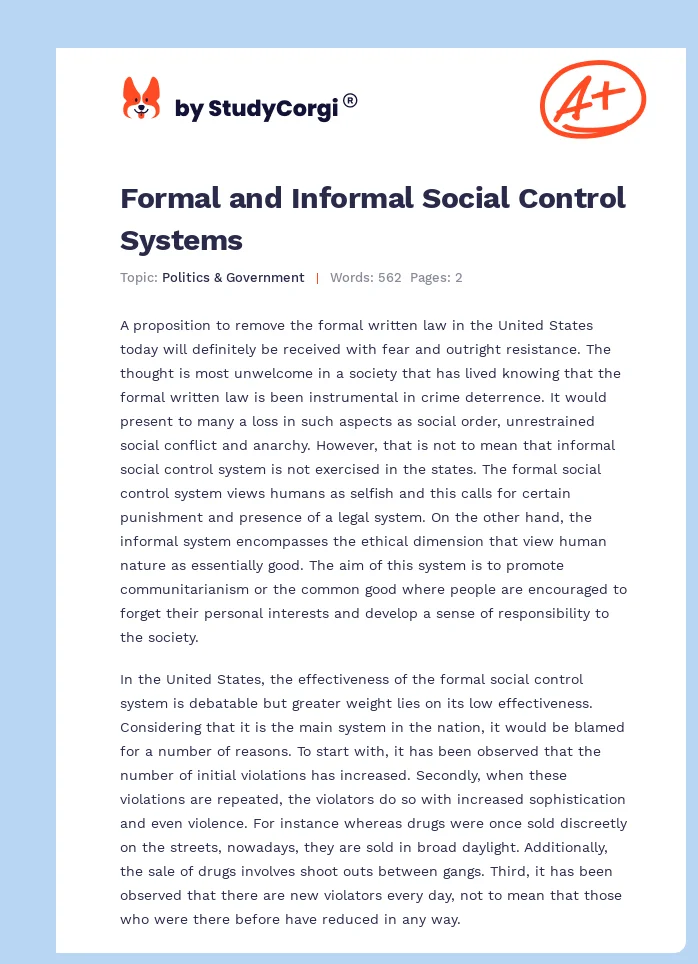 Formal and Informal Social Control Systems. Page 1