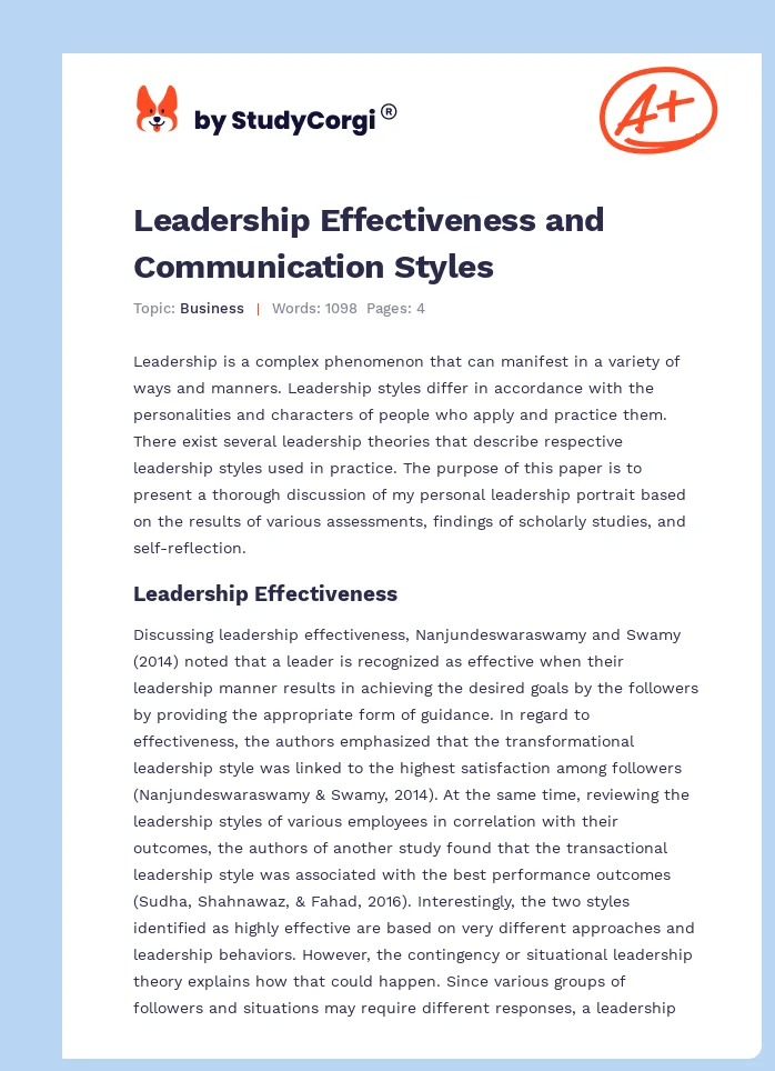 Leadership Effectiveness and Communication Styles. Page 1
