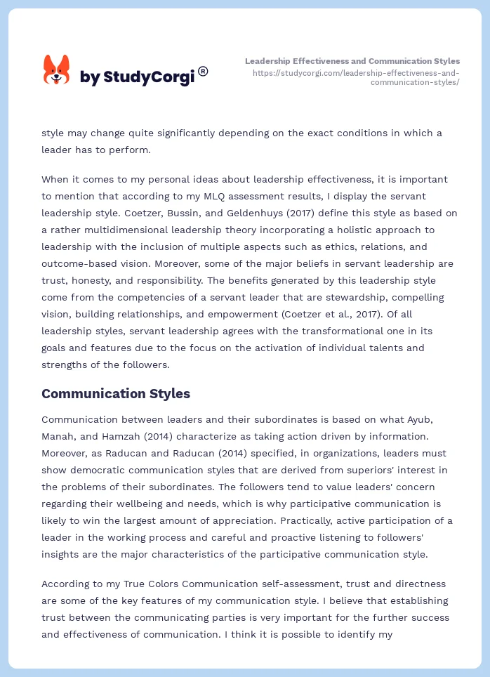 Leadership Effectiveness and Communication Styles. Page 2