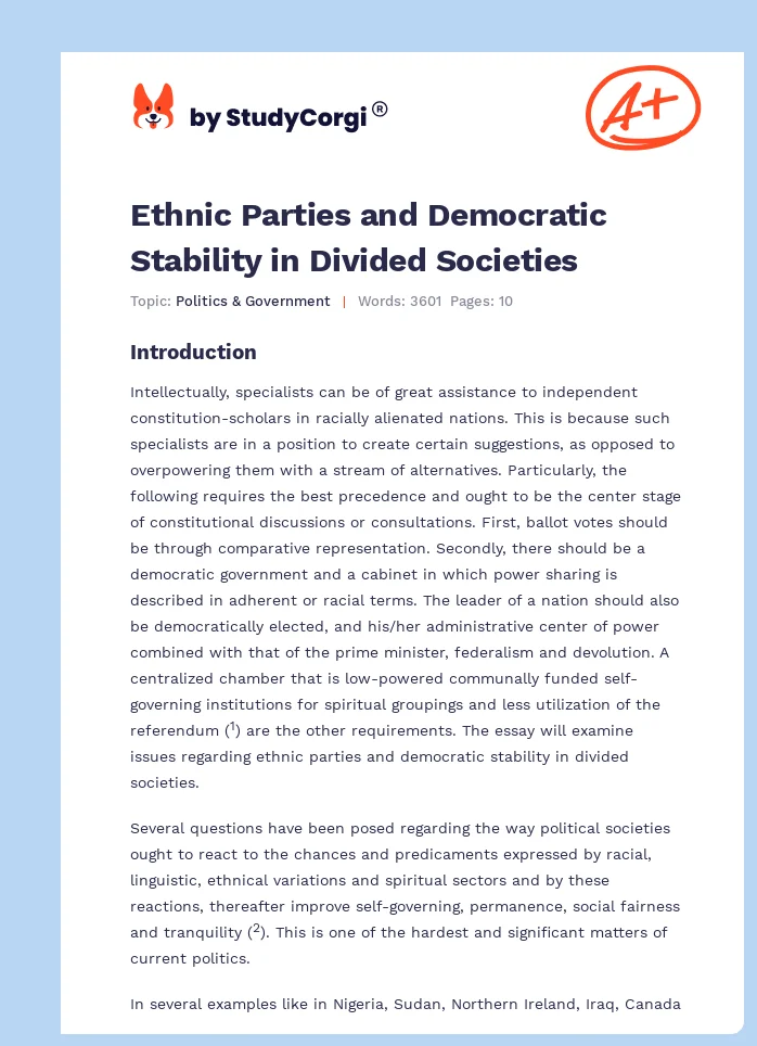 Ethnic Parties and Democratic Stability in Divided Societies. Page 1