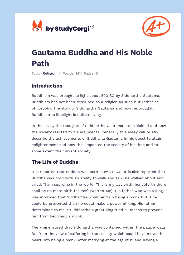 Gautama Buddha and His Noble Path. Page 1