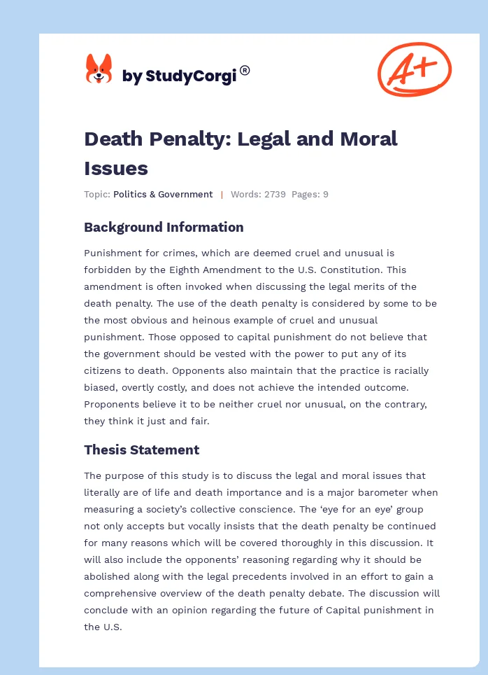 Death Penalty: Legal and Moral Issues. Page 1