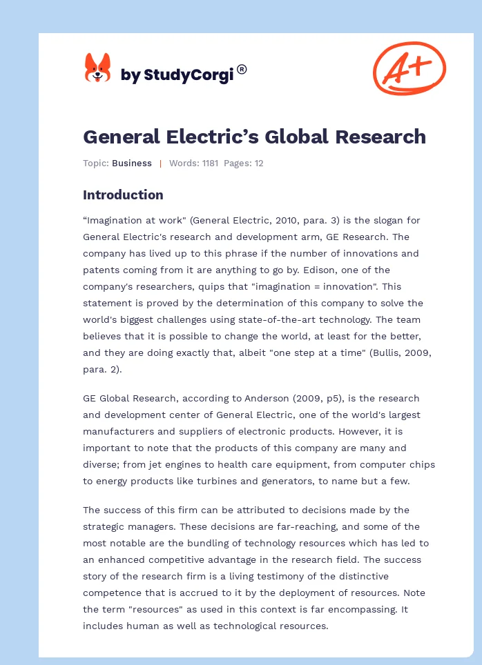 General Electric’s Global Research. Page 1
