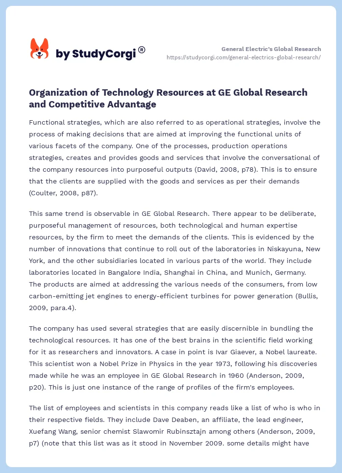 General Electric’s Global Research. Page 2