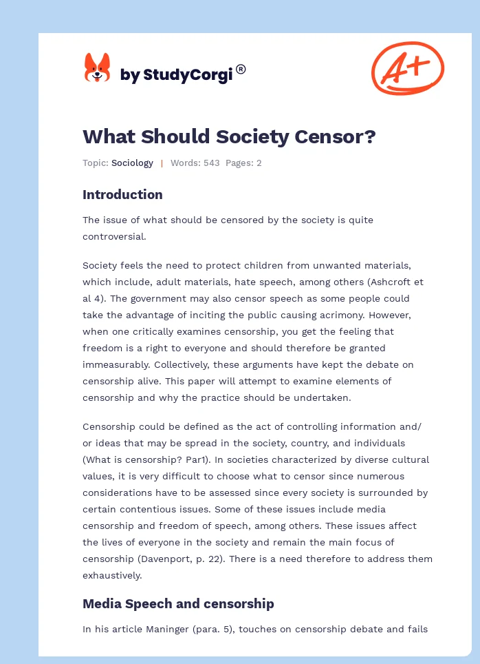 What Should Society Censor?. Page 1
