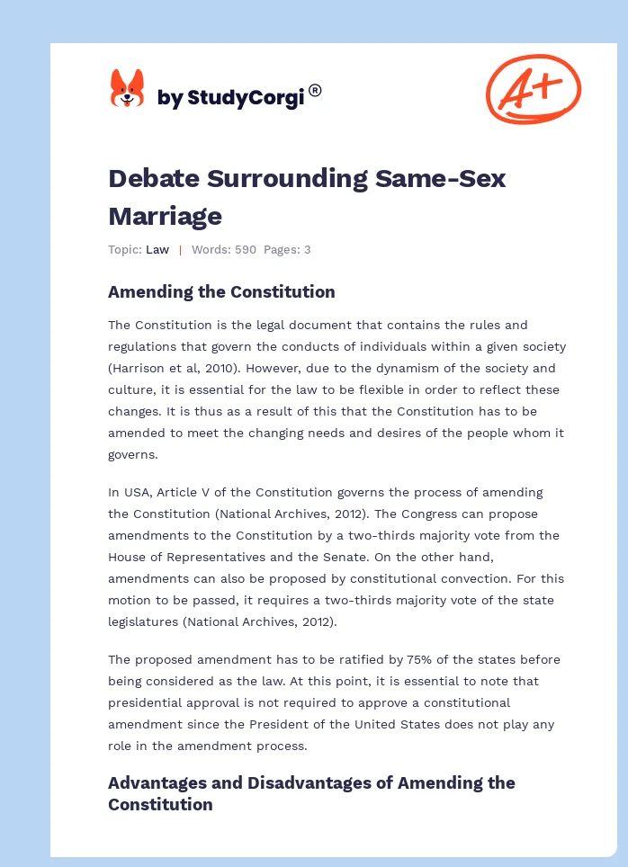Debate Surrounding Same-Sex Marriage. Page 1