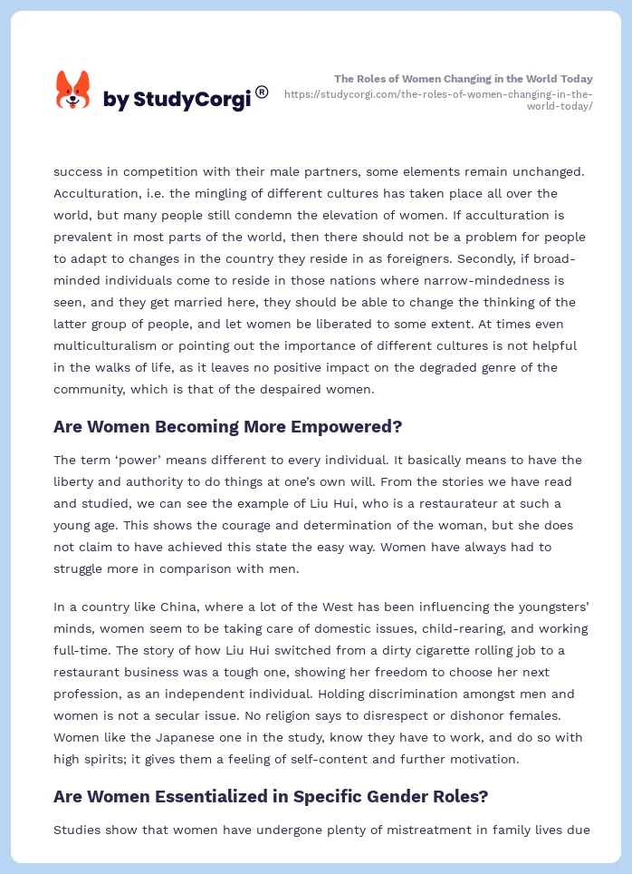 The Roles of Women Changing in the World Today. Page 2