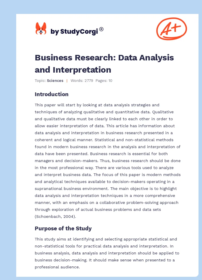 Business Research: Data Analysis and Interpretation. Page 1