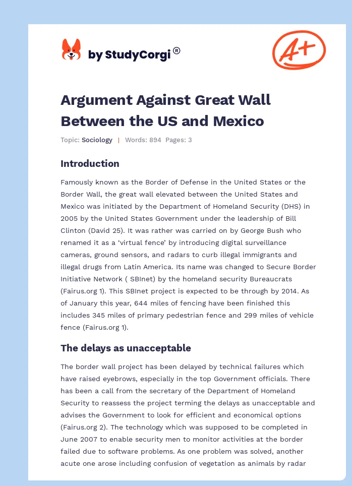 Argument Against Great Wall Between the US and Mexico. Page 1