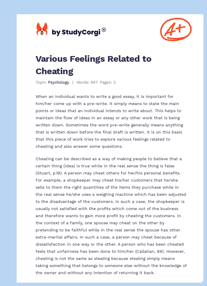 Various Feelings Related to Cheating. Page 1