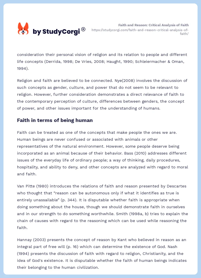 Faith and Reason: Critical Analysis of Faith. Page 2