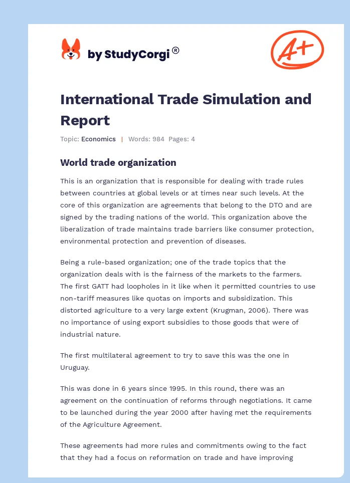 International Trade Simulation and Report. Page 1