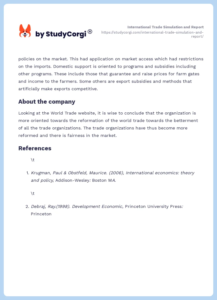 International Trade Simulation and Report. Page 2