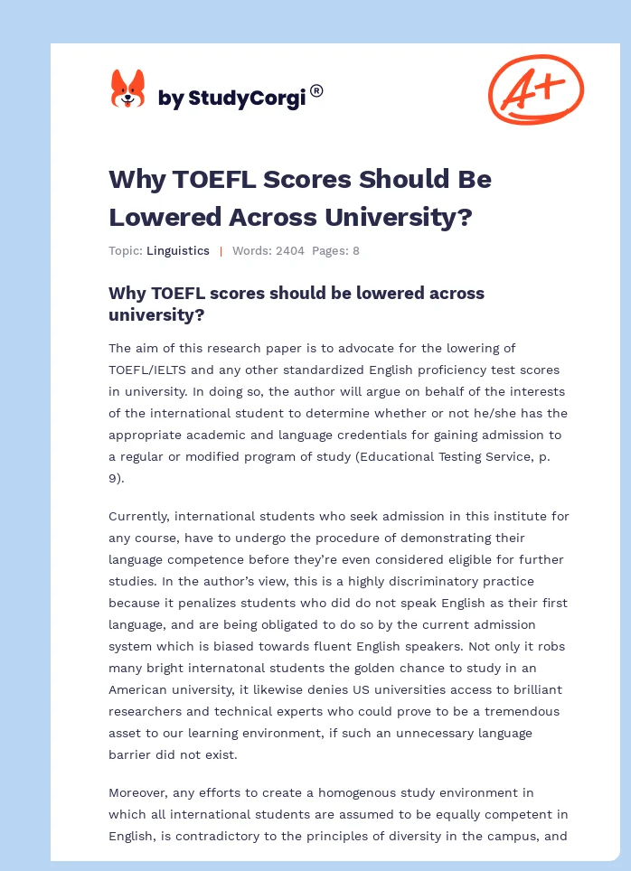 Why TOEFL Scores Should Be Lowered Across University?. Page 1