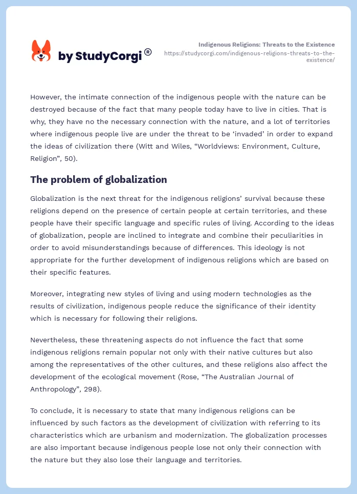 Indigenous Religions: Threats to the Existence. Page 2