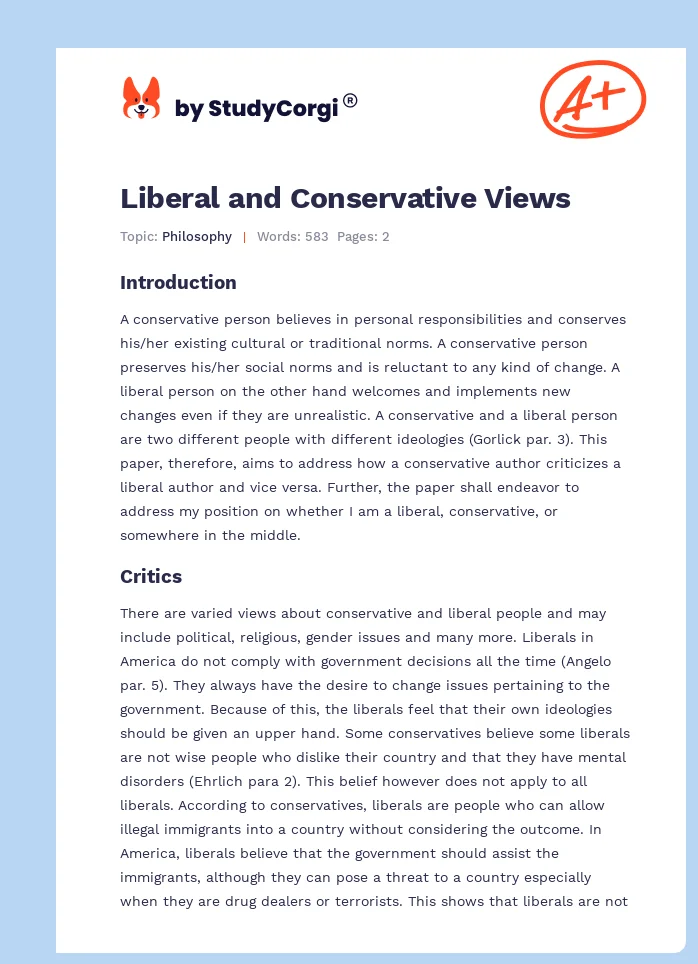 Liberal and Conservative Views. Page 1