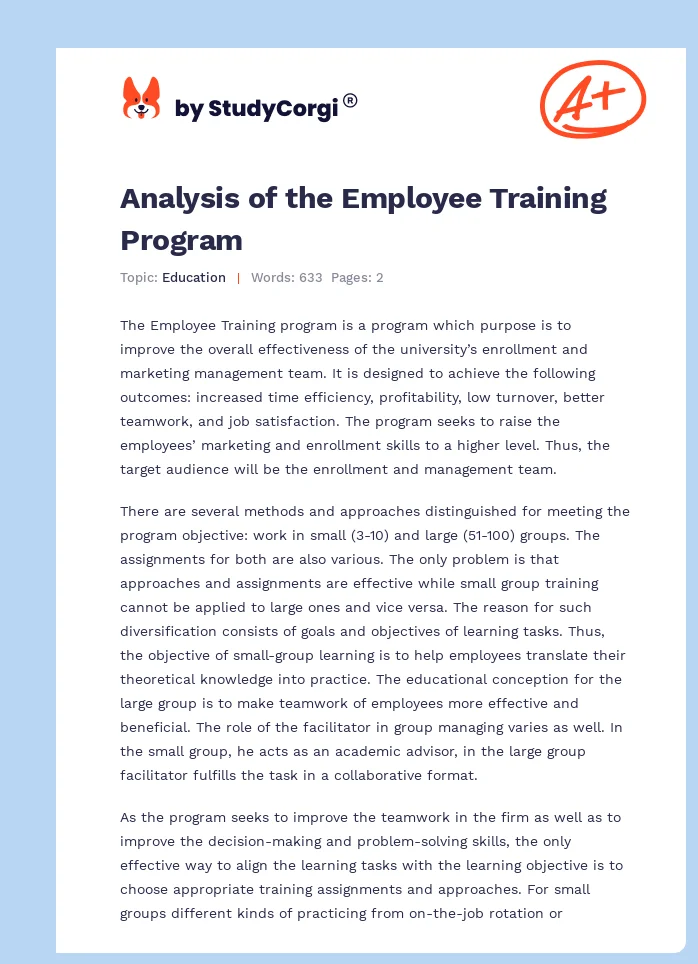 Analysis of the Employee Training Program. Page 1