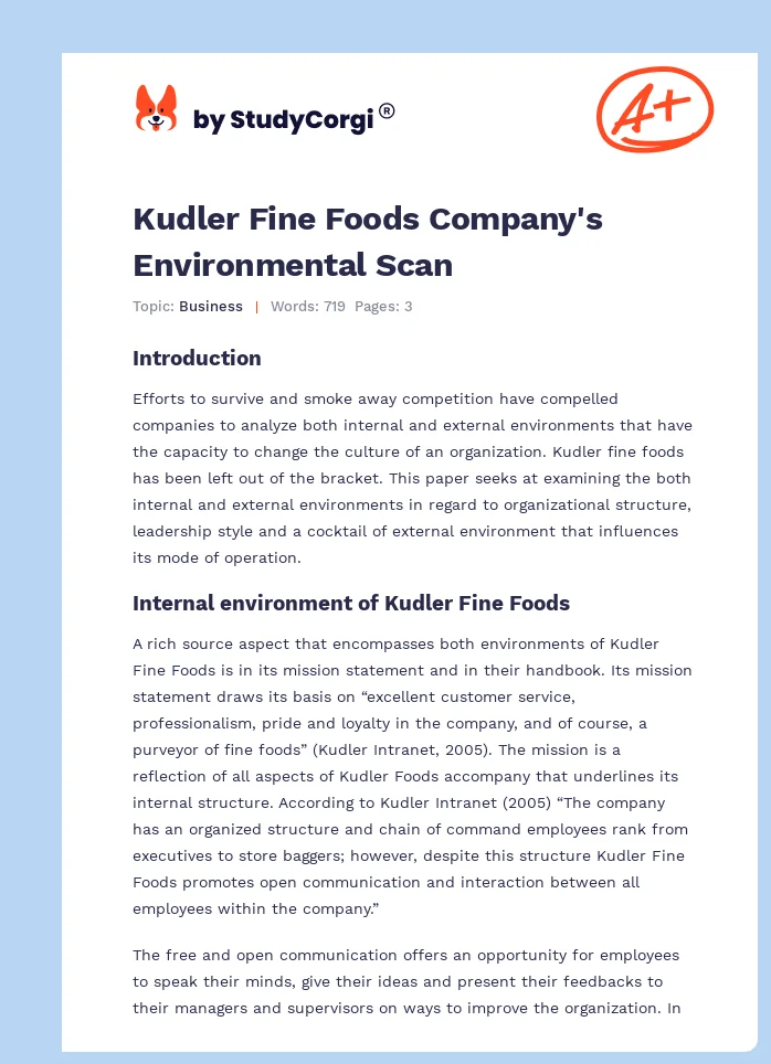 Kudler Fine Foods Company's Environmental Scan. Page 1
