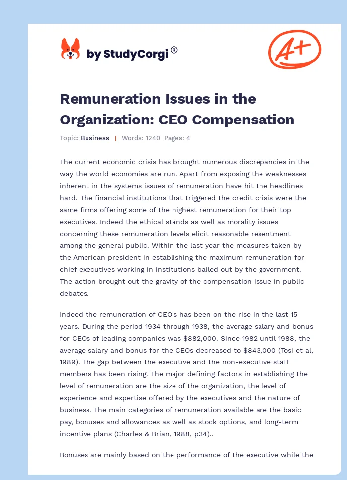 Remuneration Issues in the Organization: CEO Compensation. Page 1