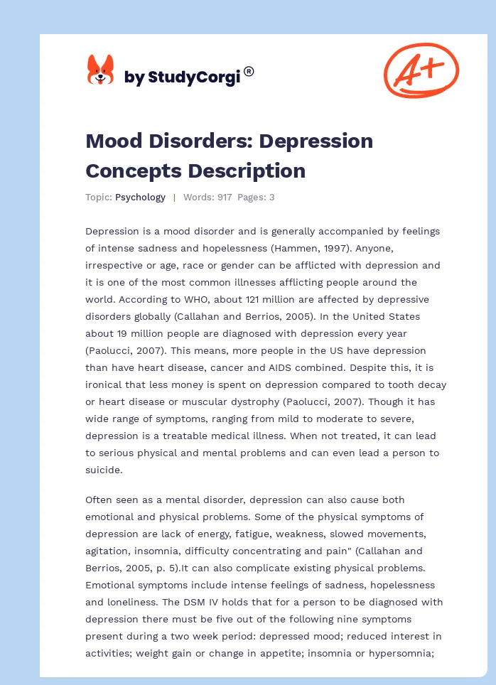 Mood Disorders: Depression Concepts Description. Page 1