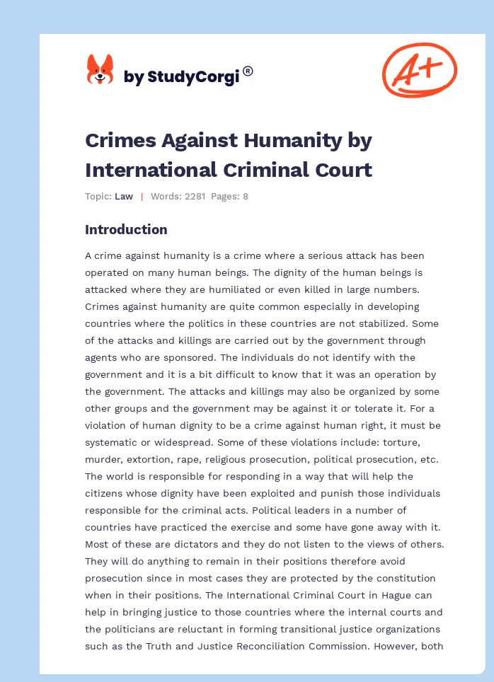 Crimes Against Humanity by International Criminal Court. Page 1