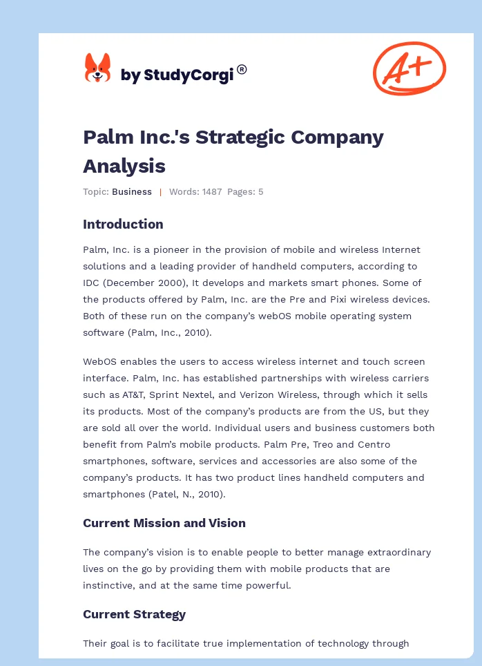Palm Inc.'s Strategic Company Analysis. Page 1