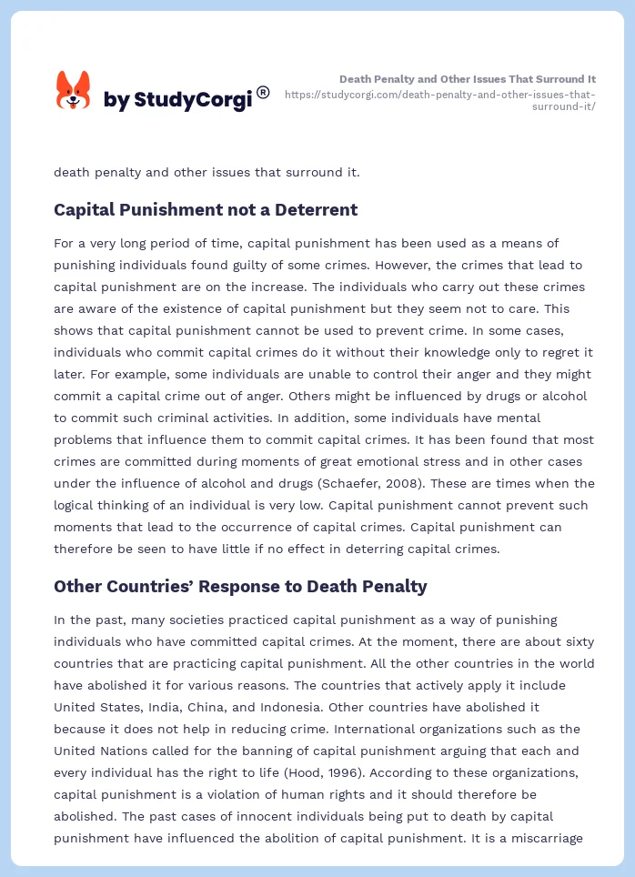 Death Penalty and Other Issues That Surround It. Page 2