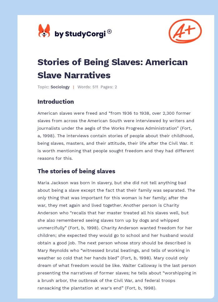 Stories of Being Slaves: American Slave Narratives. Page 1