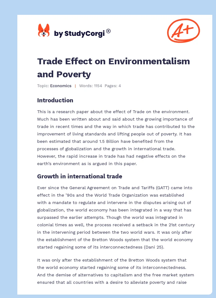 Trade Effect on Environmentalism and Poverty. Page 1