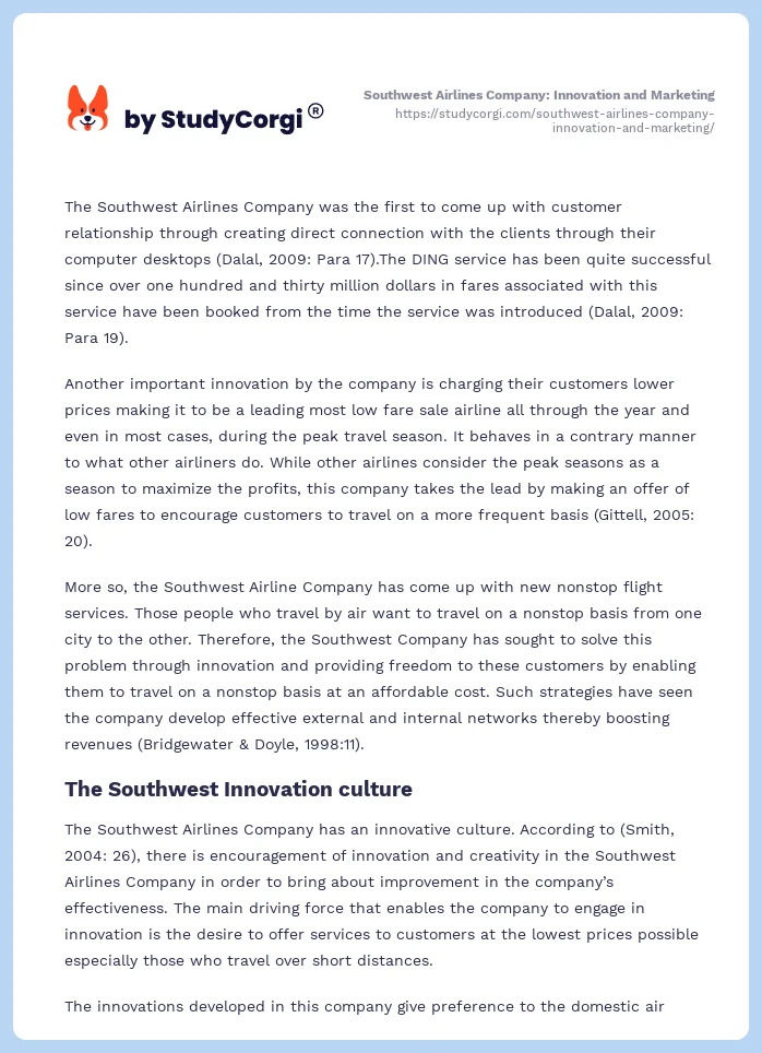 Southwest Airlines Company: Innovation and Marketing. Page 2