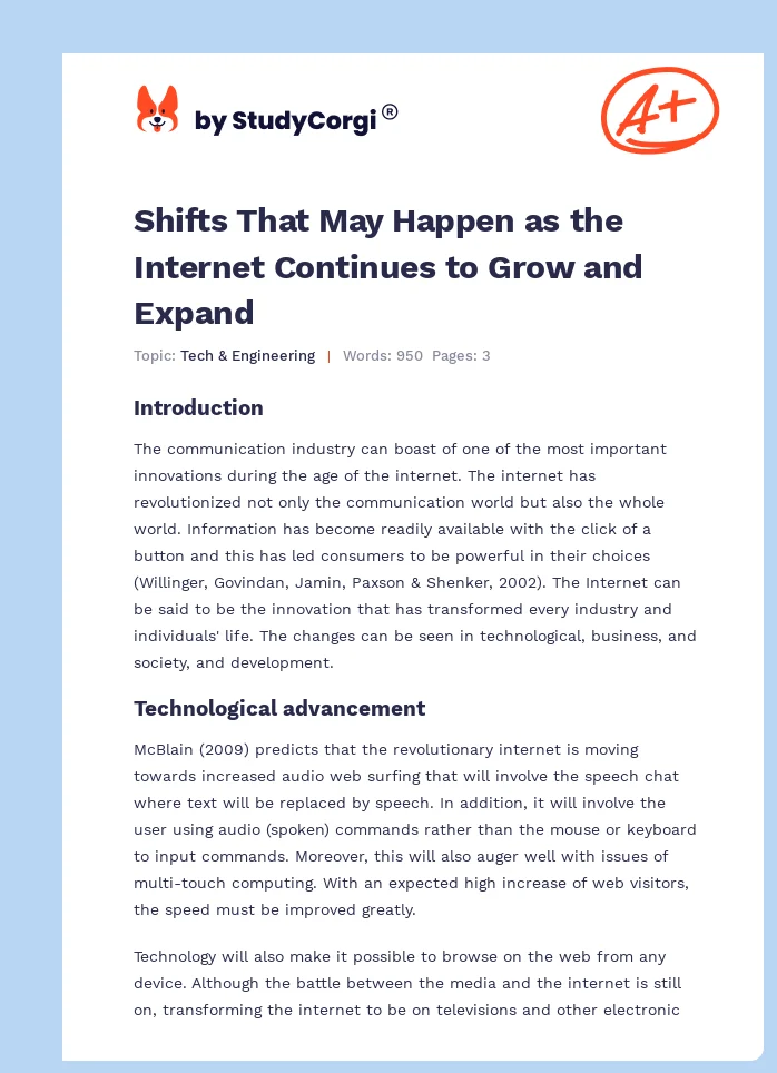 Shifts That May Happen as the Internet Continues to Grow and Expand. Page 1