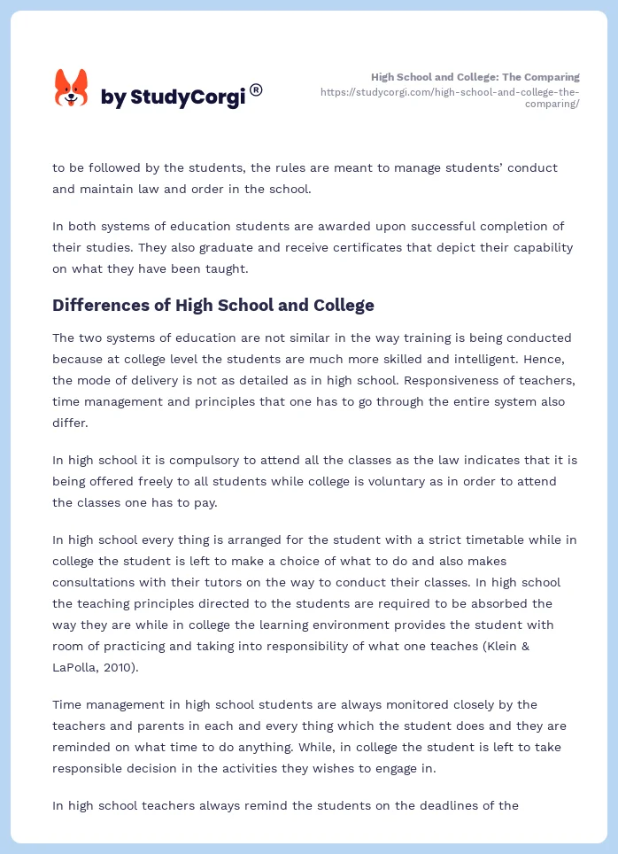 High School and College: The Comparing. Page 2