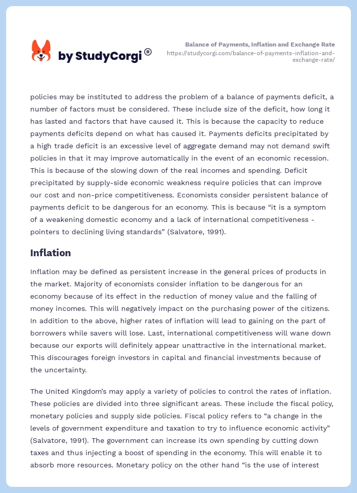 Balance of Payments, Inflation and Exchange Rate. Page 2