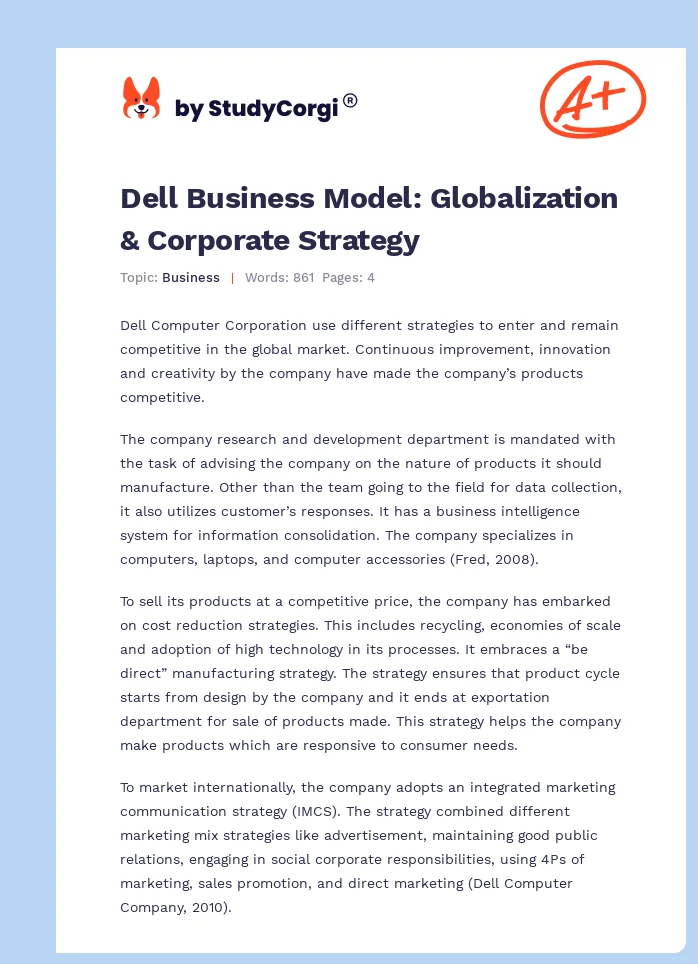 Dell Business Model: Globalization & Corporate Strategy. Page 1