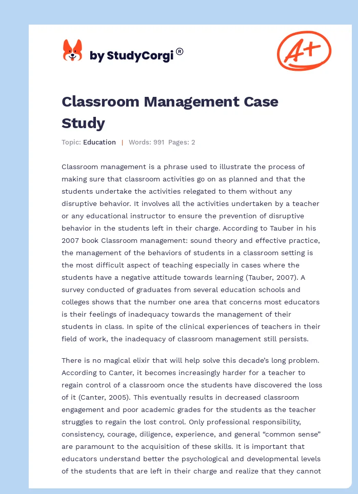 Classroom Management Case Study. Page 1