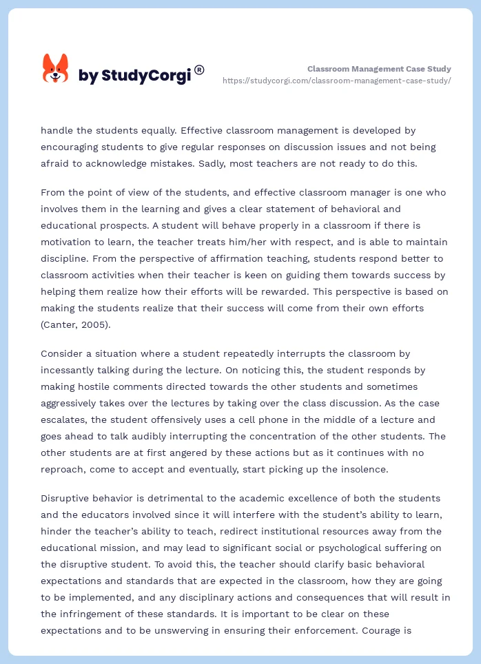 Classroom Management Case Study. Page 2