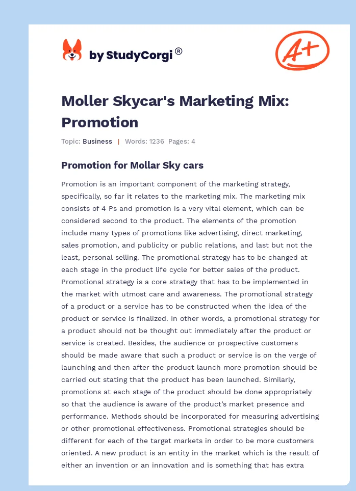 Moller Skycar's Marketing Mix: Promotion. Page 1